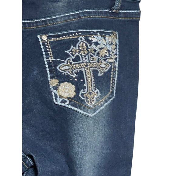 Harper & Ivy Womens Dark Wash Bootcut Jeans Cross Embellished Pockets Size 17JR - Picture 10 of 10